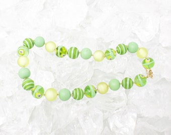 Collier Vintage Perles De Verre De Murano Vert Et Feuille D'or - Bijou Ancien - Parfait état