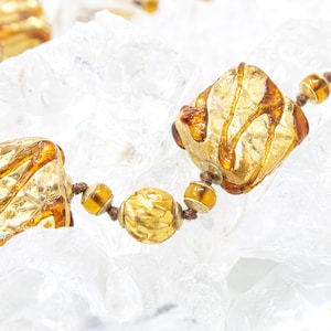 Unique piece! Vintage Murano glass necklace with handmade gold and orange beads, 1980s jewellery Made in Italy