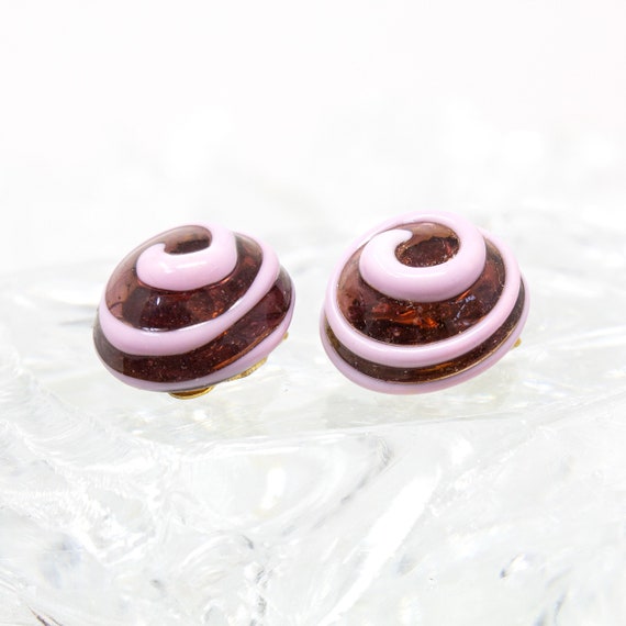 Handmade Murano Glass Clip Earrings: Pink Spiral Vintage Italian Jewelry