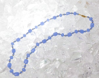 Vintage Necklace with Handmade Murano Glass Beads, Square and Round Blue Beads, 1980s Made in Italy Jewelry