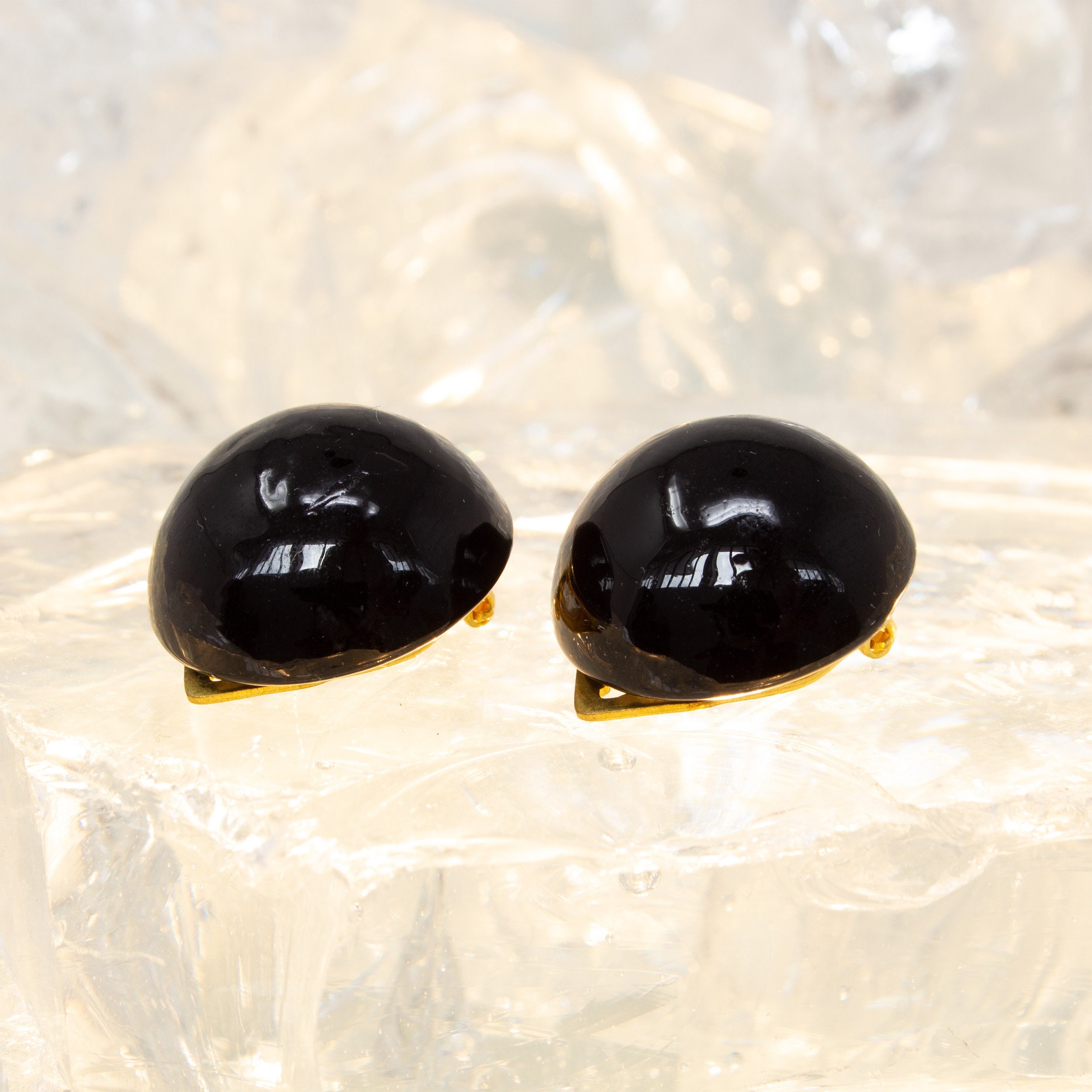 Boucles D'oreilles Noires Oversize Style Vintage Années 80 - Fermoir Clip - Occasion Rétro