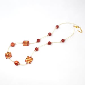 Unique piece! Vintage Murano glass necklace with red handmade pearls, decorated with gold leaf, 80s jewel Made in Italy