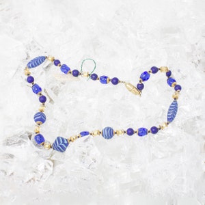 Unique Piece! Vintage Murano glass necklace with handmade blue, light blue and gold beads, 80s jewel Made in Italy