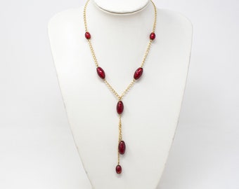 Magnificent vintage necklace with red Murano glass beads and gold leaf, handmade, 1980s Made in Italy, gift for any occasion