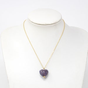 Vintage necklace with handmade Murano glass heart-shaped bead, blue color, aventurine decoration, 1980s Made in Italy