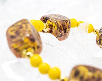 Collier Perles De Verre Jaune MURANO - Occasion En Très Bon état