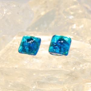 Orecchini a clip cabochon rettangolari Murano Sparkles - blu navy