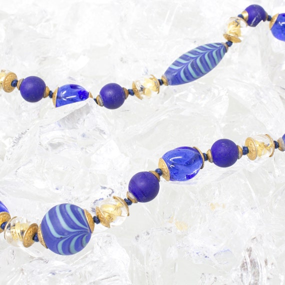 Collier Perles De Verre Murano Bleu & Or – Avec Perles Lapis Lazuli | Bijou Élégant & Artisanal