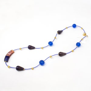 Unique piece! Vintage Murano glass necklace with blue and brown handmade pearls, 80s jewel Made in Italy