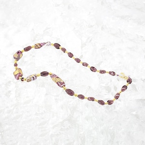 Unique piece! Vintage Murano glass necklace with handmade amethyst pearls, decorated with gold leaf, 80s jewel Made in Italy