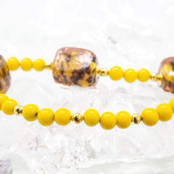 Collier Perles De Verre Murano Jaune - Vintage - Très Bon état
