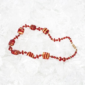 Een stuk! Vintage ketting van Muranoglas met handgemaakte rode en gouden kralen, juweel uit de jaren 80 Made in Italy