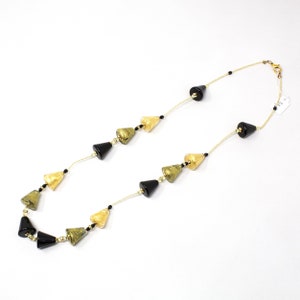 Unique piece! Vintage Murano glass necklace with handmade black and gold pearls, decorated with gold leaf, 1980s Made in Italy