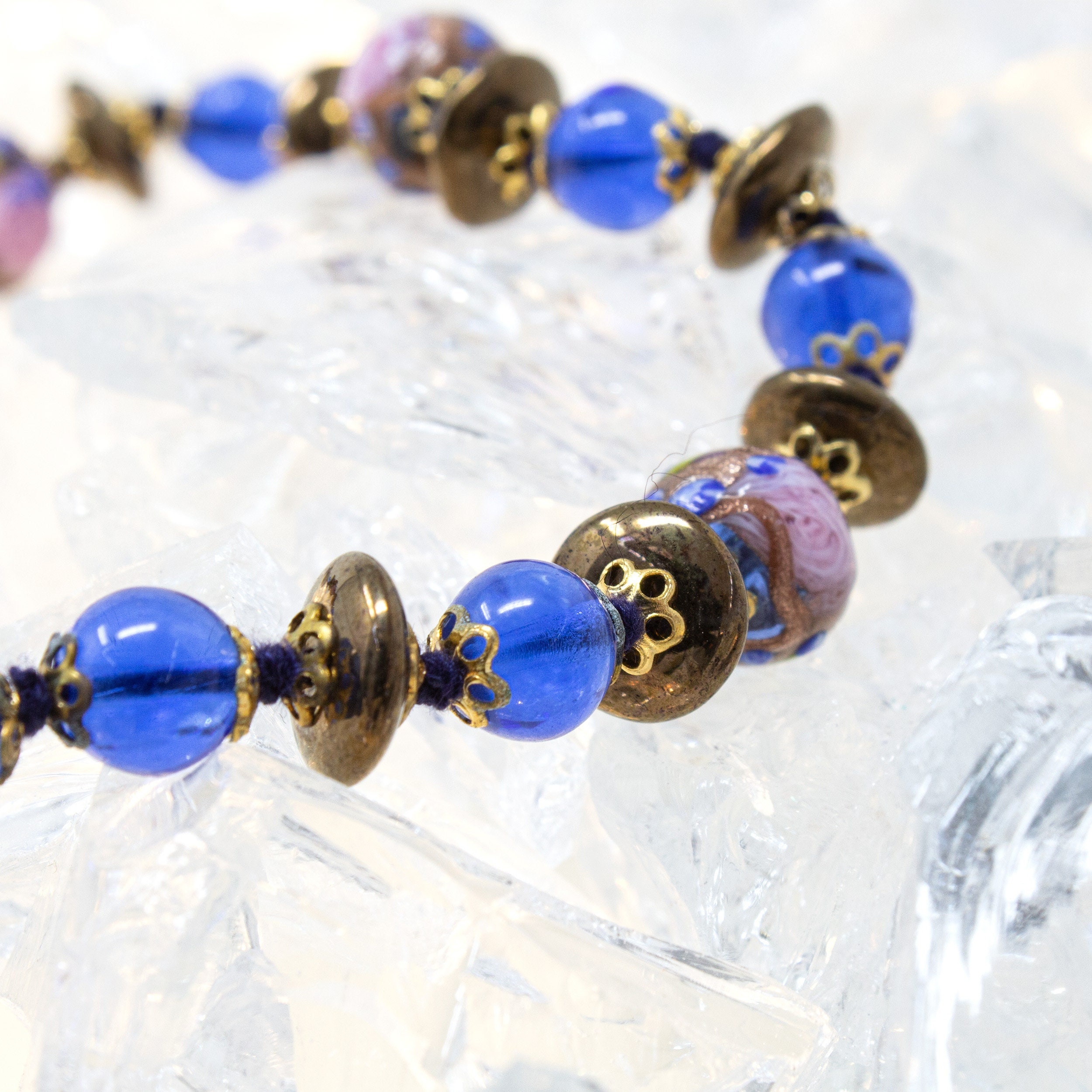 Collier Vintage Années 80 Perles De Verre Style Murano - Longueur 100 Cm, Couleur Noir - Très Bon état