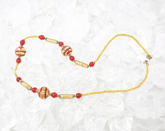 Collier Vintage 1950 Perles Pâte De Verre Rose Murano - Longueur 53.5 Cm, Style Art Déco