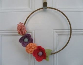 Felt Flower Wreath, 3D flowers, wool felt