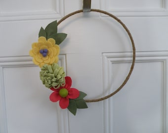 Felt Flower Wreath, 3D flowers, wool felt