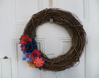 Felt Flower Wreath, 3D flowers, wool felt