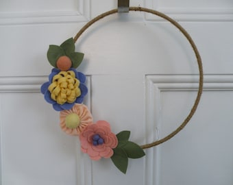 Felt Flower Wreath, 3D flowers, wool felt