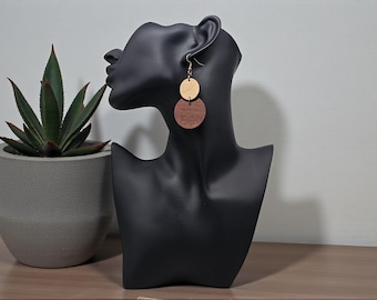 Baltic Birch Dangle Earrings: Two-Tone Boho Wooden Jewelry