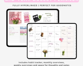 Minimalist Digital Mid Year Planner 2026–2027 | Hyperlinked PDF Planner | GoodNotes Planner | Weekly, Monthly & Habit Tracker