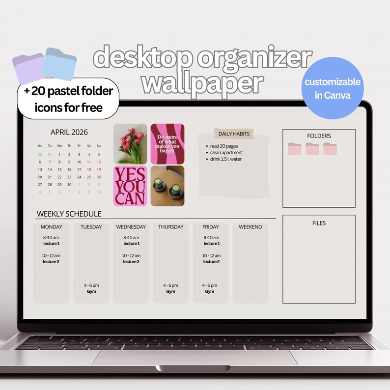 Desktop Wallpaper Organizer With Monthly Calendar and Weekly Schedule ...