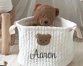 Panier Personnalisé Brodé Prénom Blanc Bébé  | Cadeaux pour bébé | Panier cadeaux | Rangement de jouets pour enfants | Baby Shower