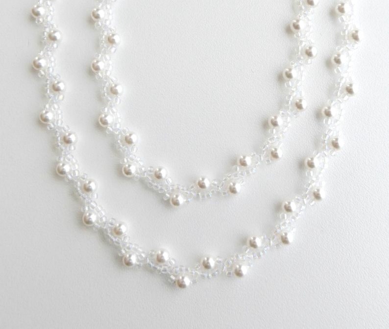 Pearl rope necklace seed bead choker