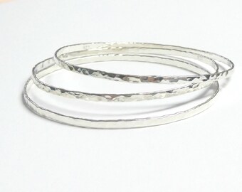 2 mm thin silver bangles /hammered bangle/bracelet set