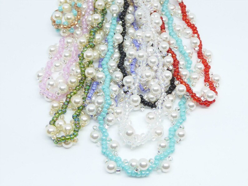 Pearl rope necklace seed bead woven