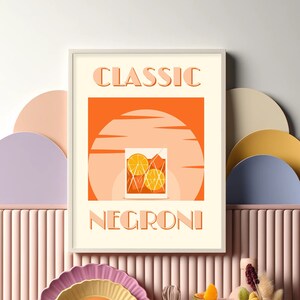 Negroni Wall Art, Digital Wall Print, Cocktail Wall Art, Cocktail Prints, Cocktail Bar Poster Print, Bar Cart Wall Art, Vertical Art