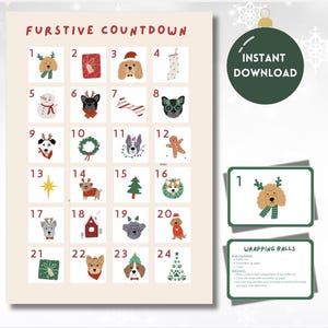 Calendário do Advento para Cães de 24 dias com atividades de enriquecimento diário – Cartões divertidos e festivos para cães para o feriado de Natal PDF Arquivo digital