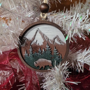 Rustic Bison Christmas Ornament - Handmade Animal Holiday Decor