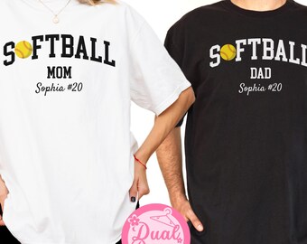 Personalized Softball Mom And Dad Shirt, Custom Number Name Softball Tee, Game Day Baseball Shirt, Gift For Parents, Team Support Shirt
