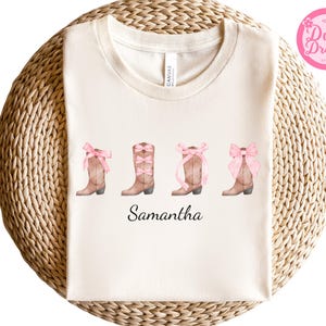 Custom Pink Cowgirl Boots Shirt, Western Graphic Tee For Girls, Coquette Country Concert Outfit, Soft Cotton Unisex, Cowgirl Birthday Gift.