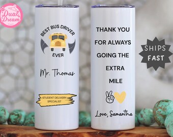 Personalized Bus Driver Tumbler 40oz 20oz, School Bus Driver Gift With Straw, Custom Thank You Travel Cup, Bus Driver Appreciation Gift.