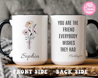 Personalized Best Friends Mug, Custom Birth Flower Coffee Cup, Friendship Gift For Women, Bestie Birthday Christmas Present, Sisters Gift.