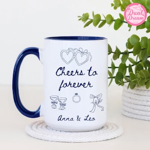 Custom Heart Locket Mug, Cheers to forever Newly Engaged Gift, Fiancee Engagement Gift for Couple, Wedding Coffee Cup, Anniversary gift mug.