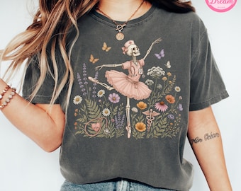 Comfort Colors Nurse Skeleton Shirt, RN Halloween Shirt, Coquette Nurse Tee, Floral Skeleton Wildflower Cottagecore Gift