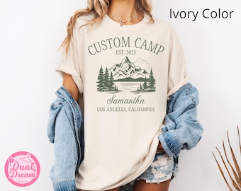 Aangepast kampshirt, gepersonaliseerd familiematching campingshirt, oma opa kampshirt, neefkamp crewshirt, vrijgezellenfeest zomercadeau.