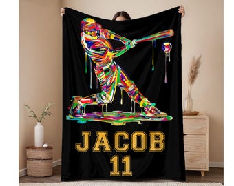 Custom Ice Cream Drip Baseball Blanket, Baseball Gifts For Players Birthday, Baseball Player Gift, Personalized Christmas Gift for Son.