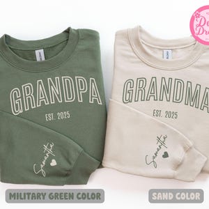 Personalized Grandma Grandpa Sweatshirt & Hoodie, Grandkids Names On Sleeve, Custom Est 2025 Gift, First Time Grandparent Shirt, Baby Reveal