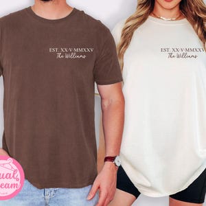 Personalized Roman Numeral Comfort Colors® Shirt Wedding Tee Engagements Custom Anniversary Date Shirt Matching Couples Outfit Honeymoon