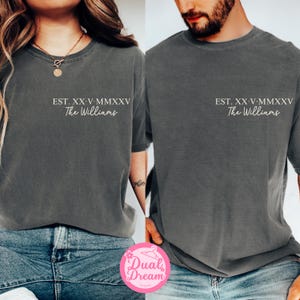 Personalized Roman Numeral Comfort Colors® Shirt Wedding Tee Engagements Custom Anniversary Date Shirt Matching Couples Outfit Honeymoon