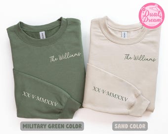Personalized Roman Numeral Sweatshirt, Custom Date Couple Hoodie, Matching Anniversary Gift For Him Her, Wedding Or Valentine's Outfit.