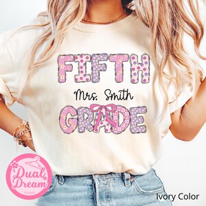 Custom Fifth Grade Teacher Comfort Colors® Shirt Fifth Grade Floral T-Shirt Personalized 5th Grade Teacher Coquette Tee Back to School Gift