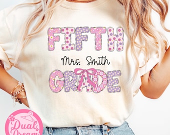 Aangepast 5e leerjaar leraar comfort Colors® shirt vijfde leerjaar bloemen T-shirt Gepersonaliseerde 5e leerjaar coquette-T-shirt terug naar school cadeau