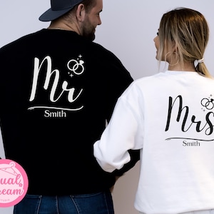 Personalized Couples Mr and Mrs Sweatshirt, Matching Husband & Wife Sweatshirts, New Wife Sweatshirt, New Couples Gift, Bridal Shower Gift.