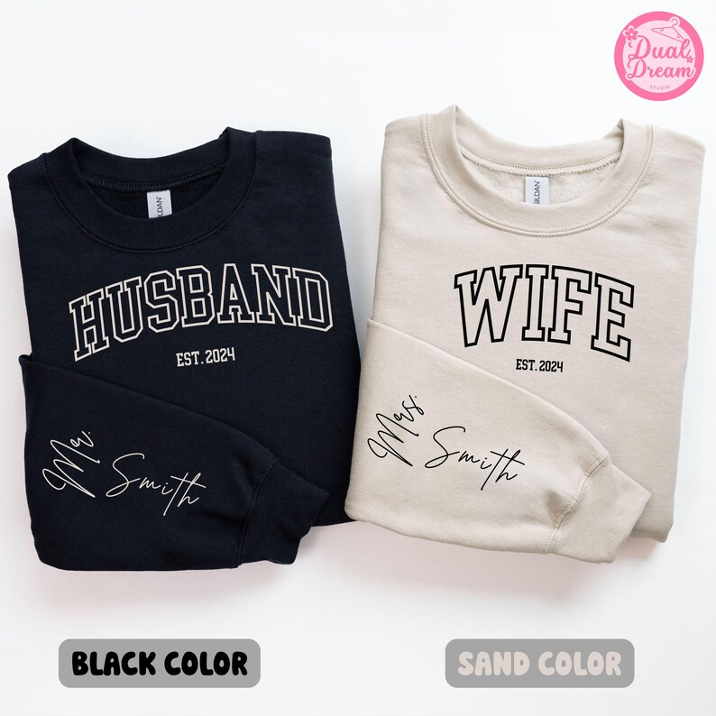 Personalized Couples Mr and Mrs Sweatshirt, Matching Husband & Wife Sweatshirts, New Wife Sweatshirt, New Couples Gift, Bridal Shower Gift.
