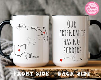 Tazza per amici a lunga distanza, tazza personalizzata da stato a stato, regalo di compleanno per il migliore amico, regalo di Natale per la tua mancanza, tazza da caffè per il trasloco